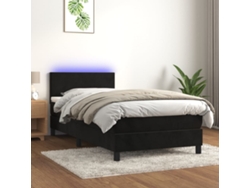 Cama Box Spring Colchón Y Led Terciopelo Negro 100x200 Cm
