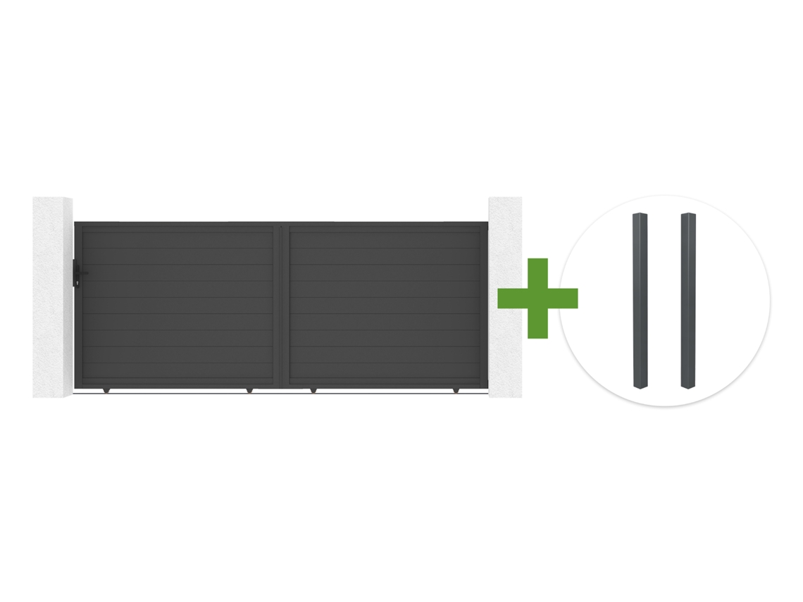 Puerta Corredera Eiger De 4 M Y 160 Cm De Altura + 2 Postes De Aluminio Gris Elda