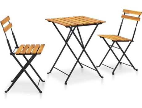Conjunto 3 Mesa y sillas bistró plegables VIDAXL madera maciza de acacia