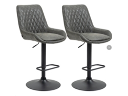 Juego De 2 Taburetes De Bar Con Respaldo Ajustable, De Piel Gris Oscuro.