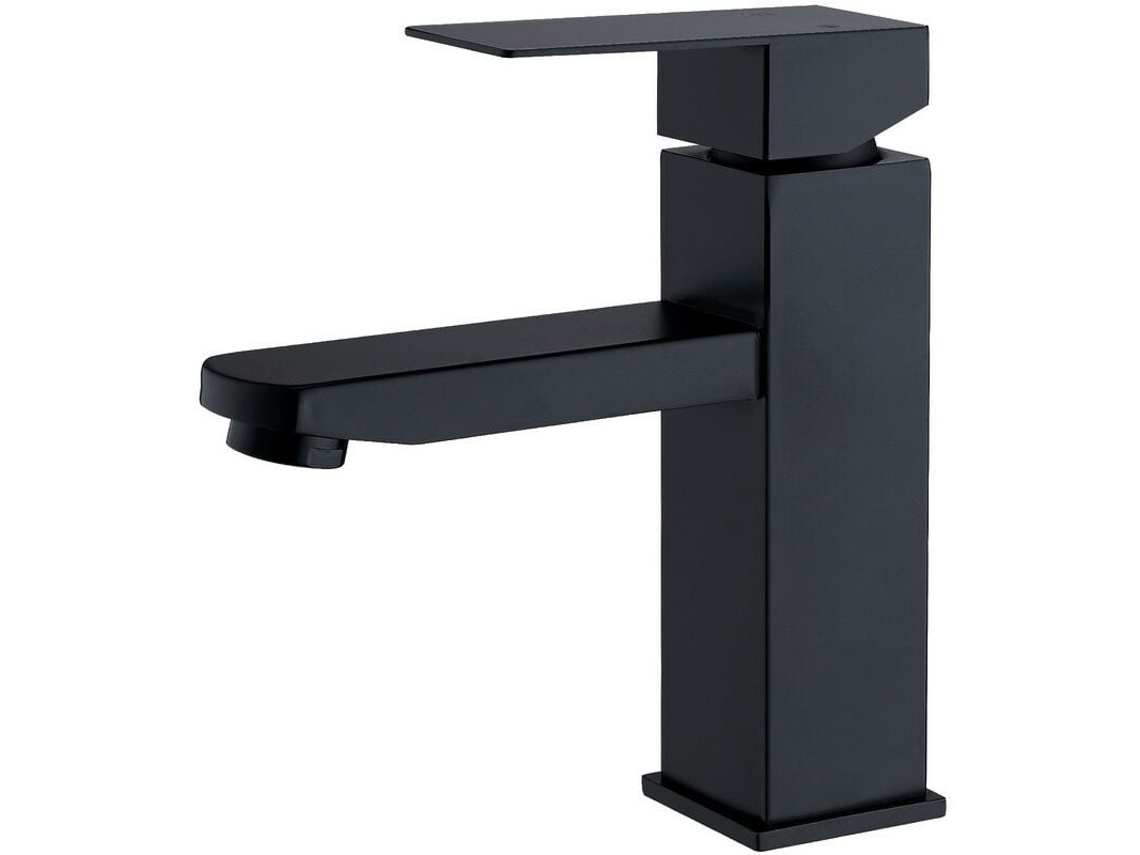 Grifo de baño de acero inoxidable con manija cuadrada, opciones de agua fría y caliente, y grifo extraíble para lavado de manos. Mdug