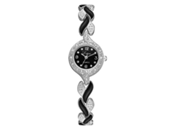 Elegante Reloj De Pulsera Retro Para Mujer Con Movimiento De Cuarzo Y Diseño De Hoja Con Pedrería (plateado Y Negro).