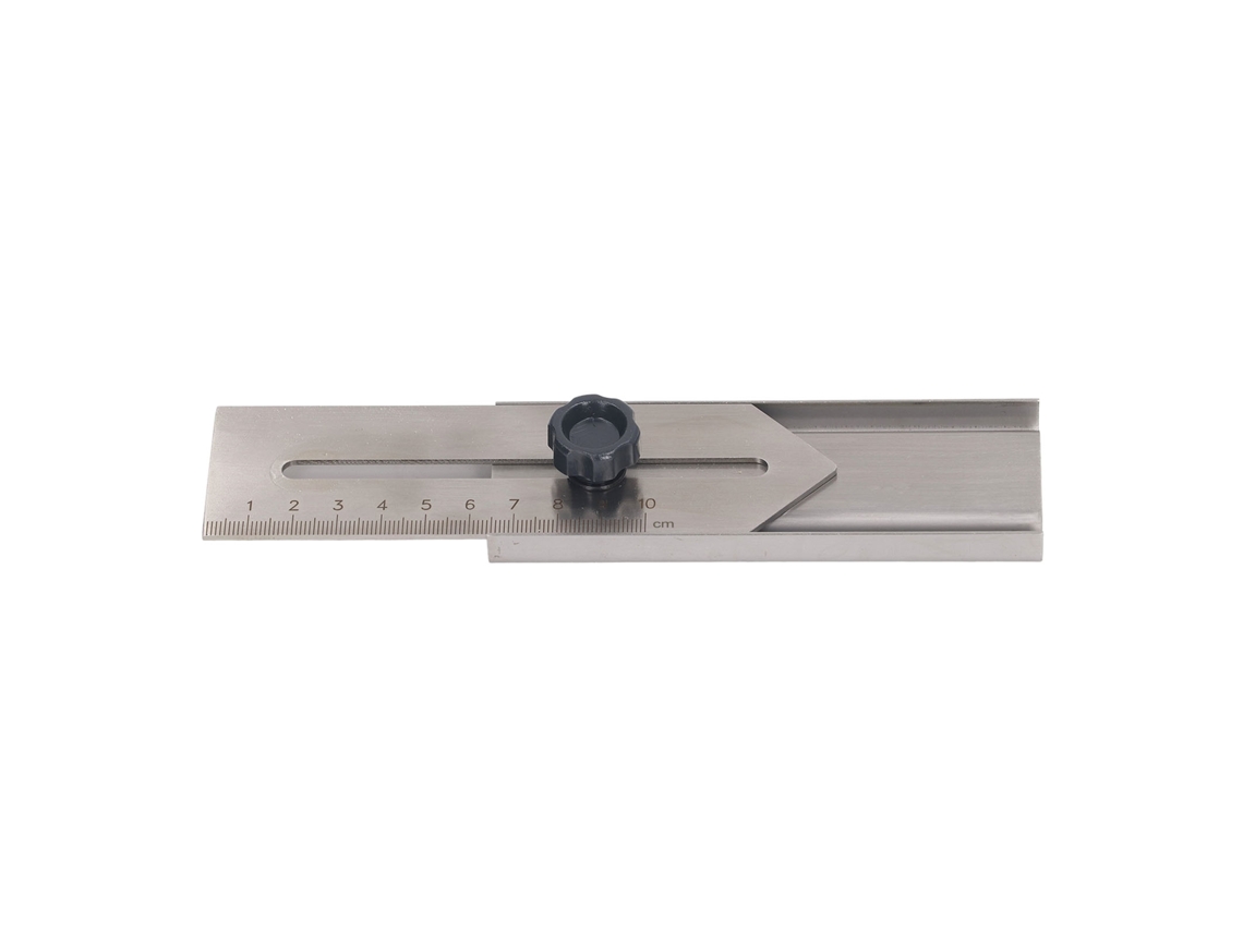 Regla deslizante de acero inoxidable de 0 a 100 mm para carpintería con escala clara y marcado preciso.