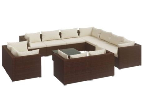 Conjunto 12 muebles de jardín VIDAXL y cojines ratán sintético marrón
