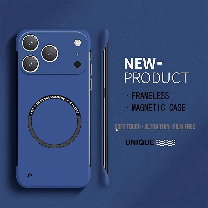 (iphone 15 Azul) Funda Magnética Sin Marco, Compatible Con Magsafe, Cubierta Trasera Mate.