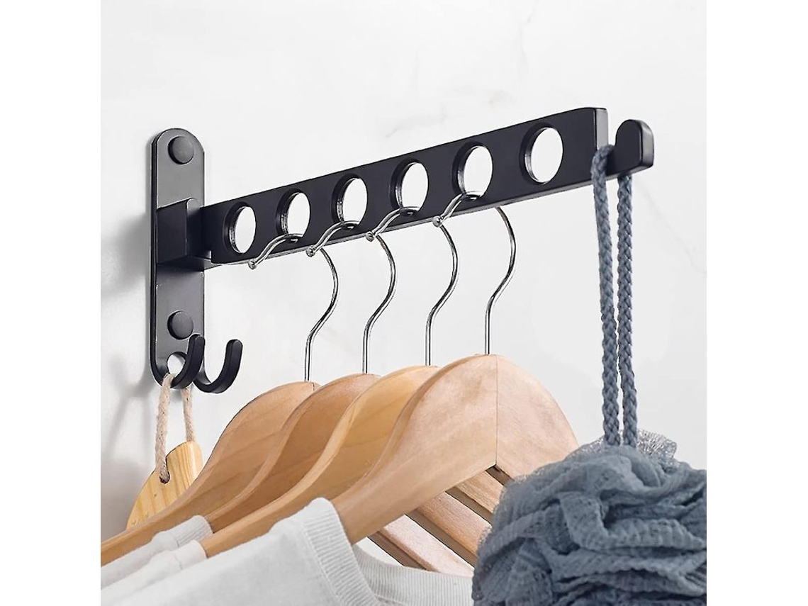 Perchero Plegable De Pared Con Rotación De 90°, 31 Cm, Negro, Ideal Para Encimeras Y Baños.