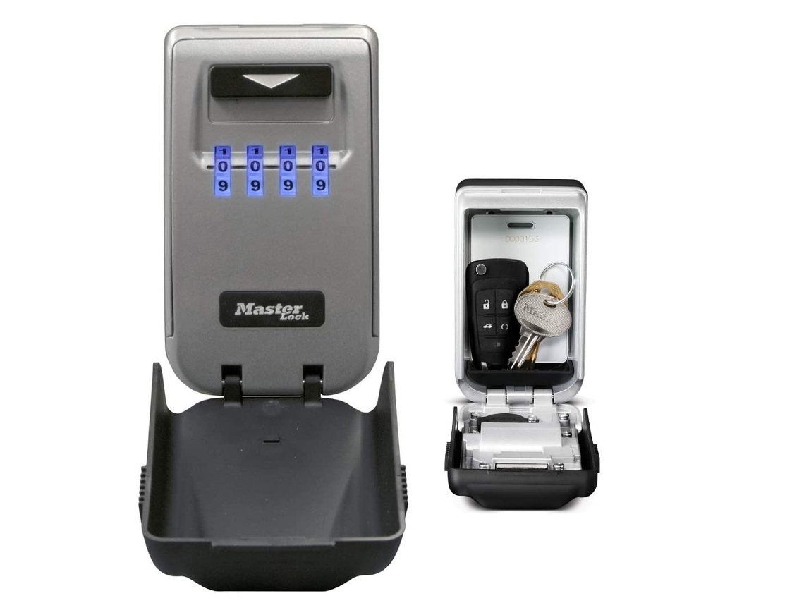 Caja de llaves segura con iluminación, montaje en pared, 5425 EUR, acceso seleccionable, uso compartido seguro de llaves, gris