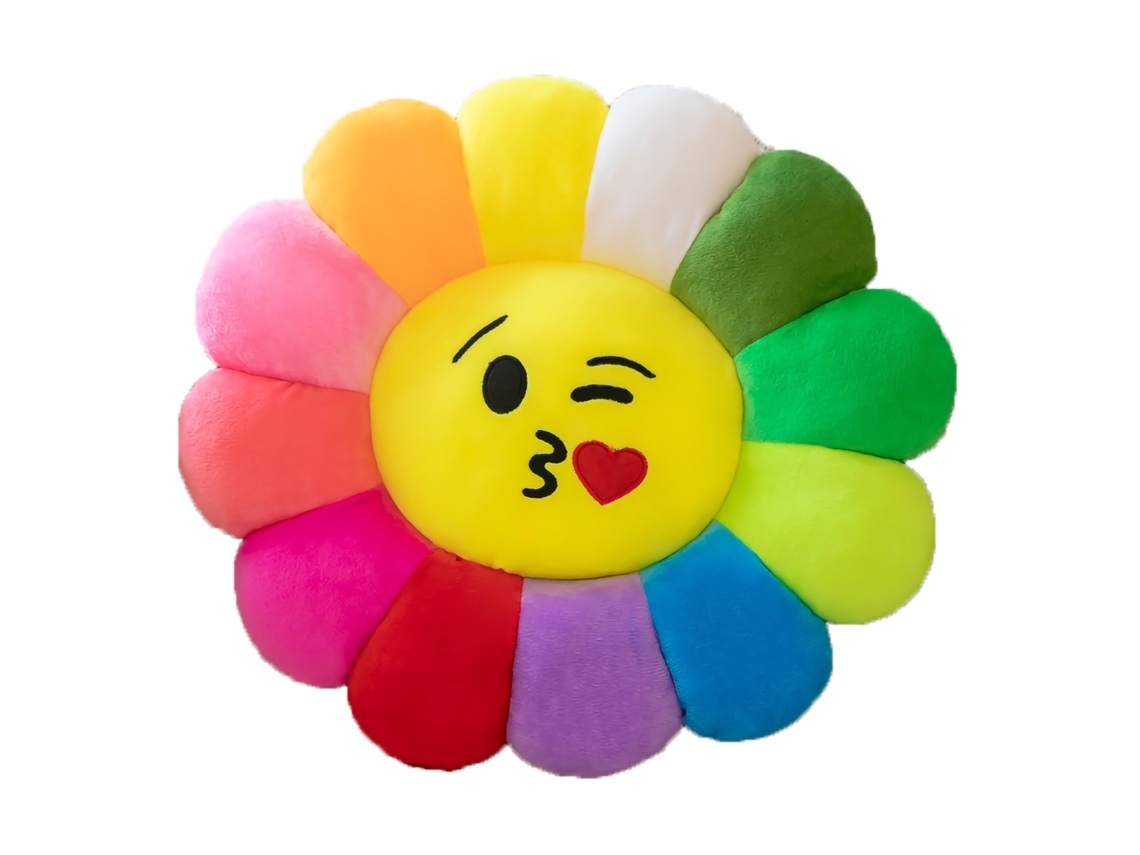 Cojín de tela con diseño de girasoles de colores para sofá de oficina.