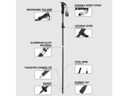 Bastón De Trekking Ligero Y Plegable De Aluminio Para Senderismo, Acampada Y Excursionismo, Ajustable De 110 A 130 Cm.