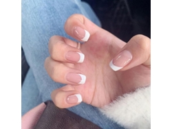 Uñas Postizas Francesas Color Nude, De Tamaño Pequeño A Mediano, Con 12 Tamaños Diferentes Y Pegamento En Gel.