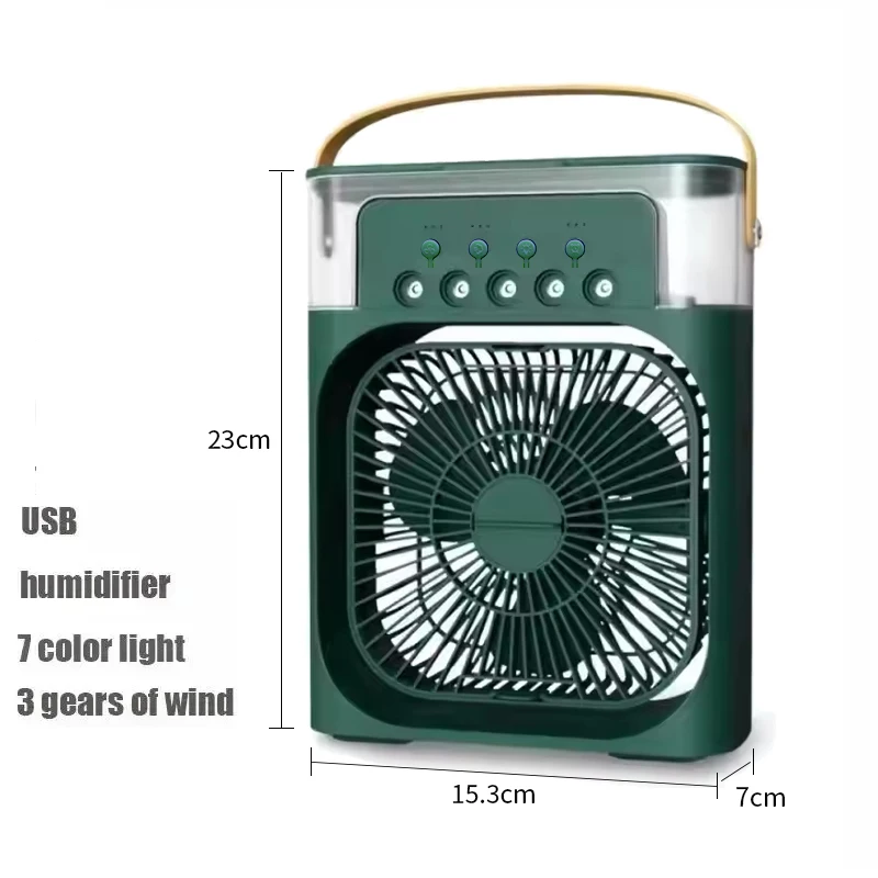 (verde) Ventilador 3 En 1, Aire Acondicionado, Mini Enfriador, Luz Nocturna Led, Humidificador