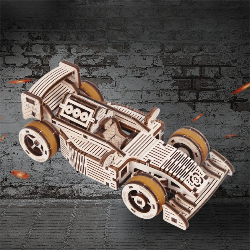 Coche de madera en miniatura con mecanismos, kit de coche de carreras con engranajes para ensamblar, rompecabezas 3D para la educación STEM.