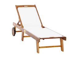 Tumbona Reclinable, Madera Acacia, Textil, 198x55x30-88,5cm, Natural+blanco