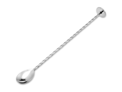 Cucharas de bar largas de acero inoxidable con mango en espiral para mezclar cócteles en vasos altos.