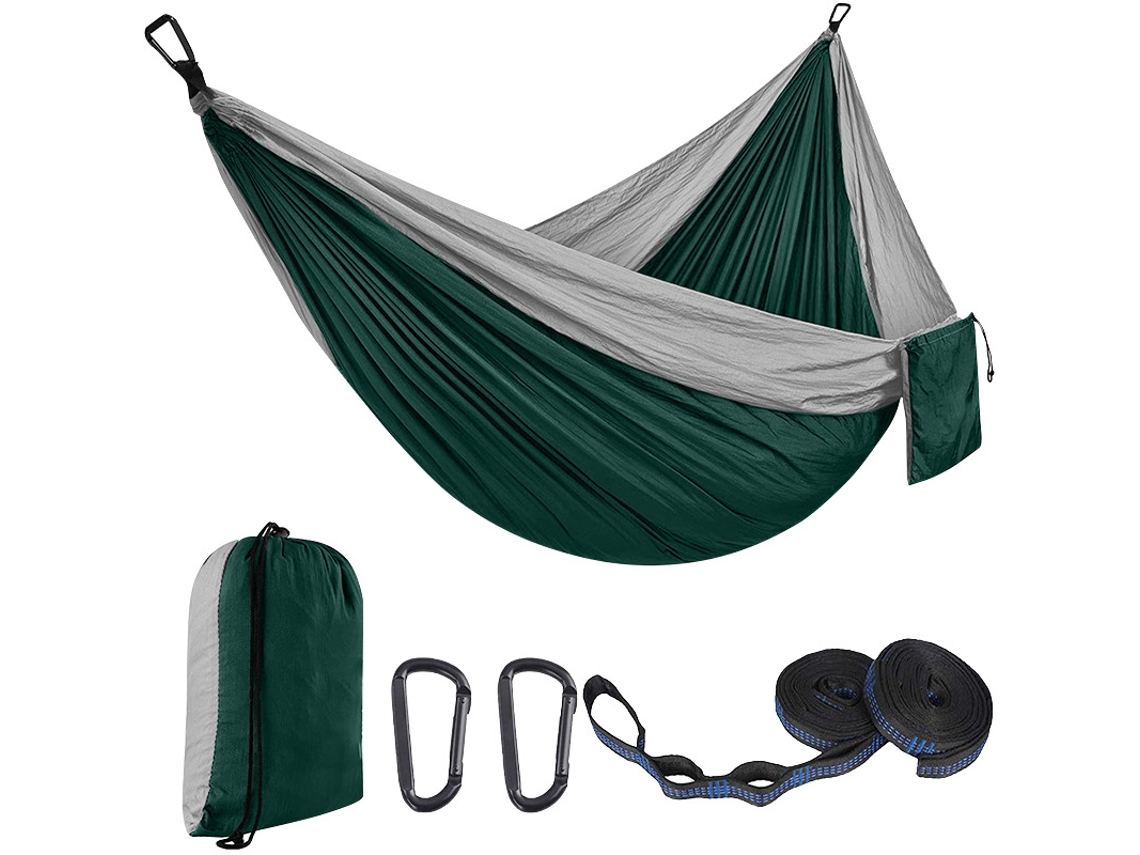 Hamaca Eifson Simple con 51 correas y mosquetón, 270 x 140 cm (gris, verde oscuro)