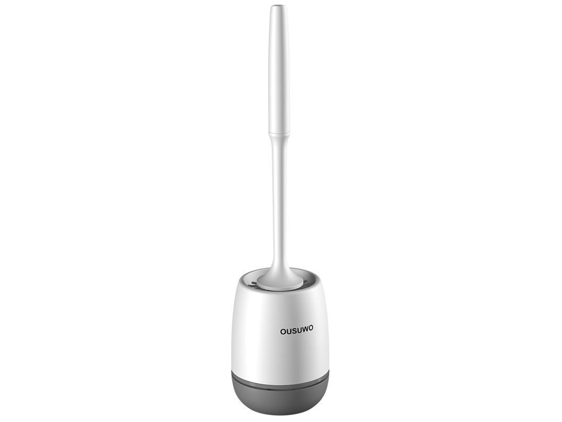 2026-cepillo De Inodoro Con Soporte Montable En Pared Y De Pie Silicona De Mango Largo Para Baño (blanco Y Gris)