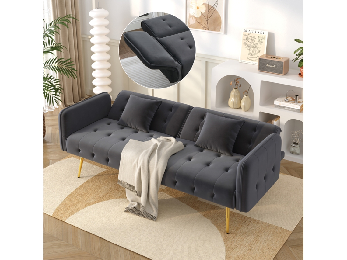 Sofá multifuncional de 2 plazas con respaldo regulable y reposabrazos regulables, Gris Antiguo, Mobrio