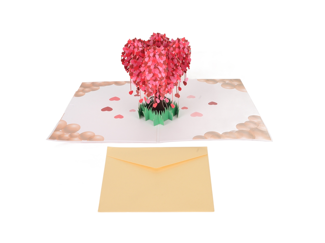 Tarjeta 3d Con Forma De Árbol Y Corazón Para El Día De San Valentín Con Grabado Exquisito.