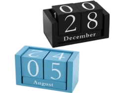 Juego de 2 calendarios perpetuos de madera de sobremesa, con cubos giratorios manualmente, tamaño compacto, colores negro y Gokoco.