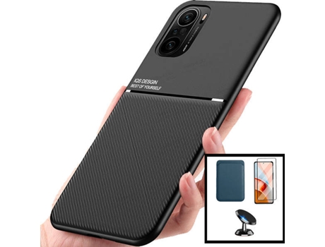Kit Carcasa, Protector Cristal 5D Y Soporte Xiaomi Poco F3 Phonecare Magnetic Lux Y Soporte Coche Magnético Azul