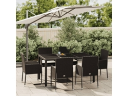 Juego de comedor de jardín de 7 piezas DKD Home Decor con cojines de mimbre negros