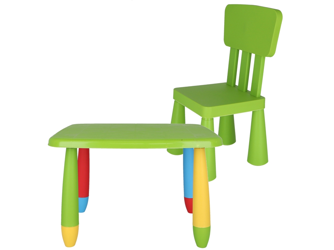 WELLHOME - Mesita infantil rectangular 73x58x48cm y Silla a juego 38x35x67cm en color Verde