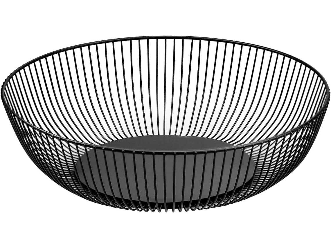 Frutero - Alambre - Negro - 27,5x9 cm - Cesta de frutas - Diseño redondo - Recortado