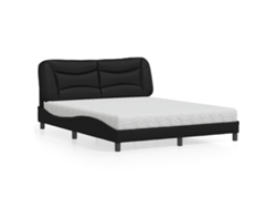 Cama Con Colchón Cuero Sintético Negro 160x200 Cm