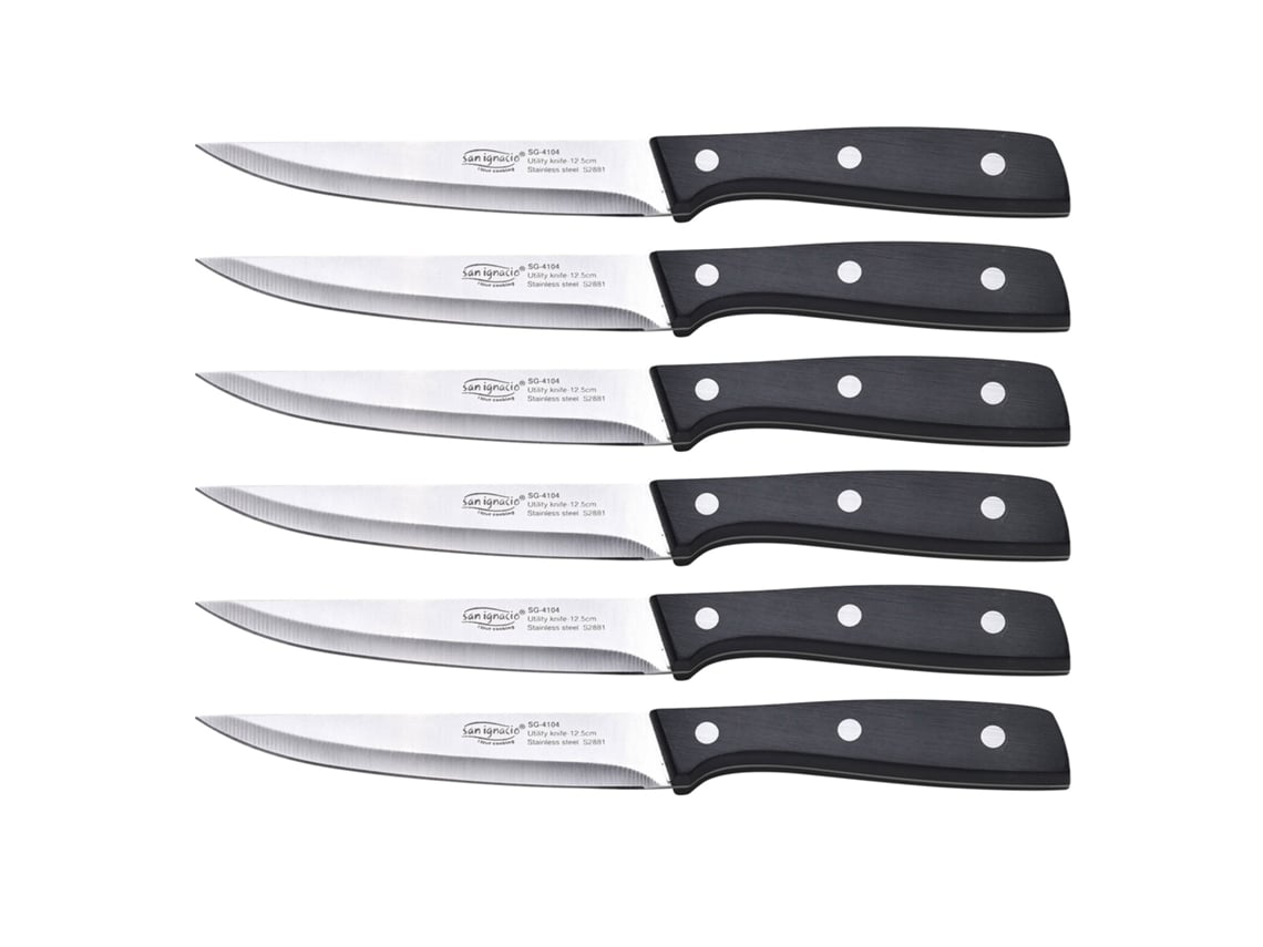 Juego De Cuchillos 12,5cm San Ignacio Expert (6 Piezas) Acero Inoxidable Negro, Plateado