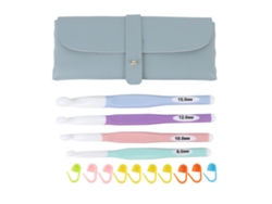 Juego De Ganchos De Ganchillo Con Mango Ergonómico Y Marcadores De Puntos De 8-15 Mm Con Bolsa Azul.