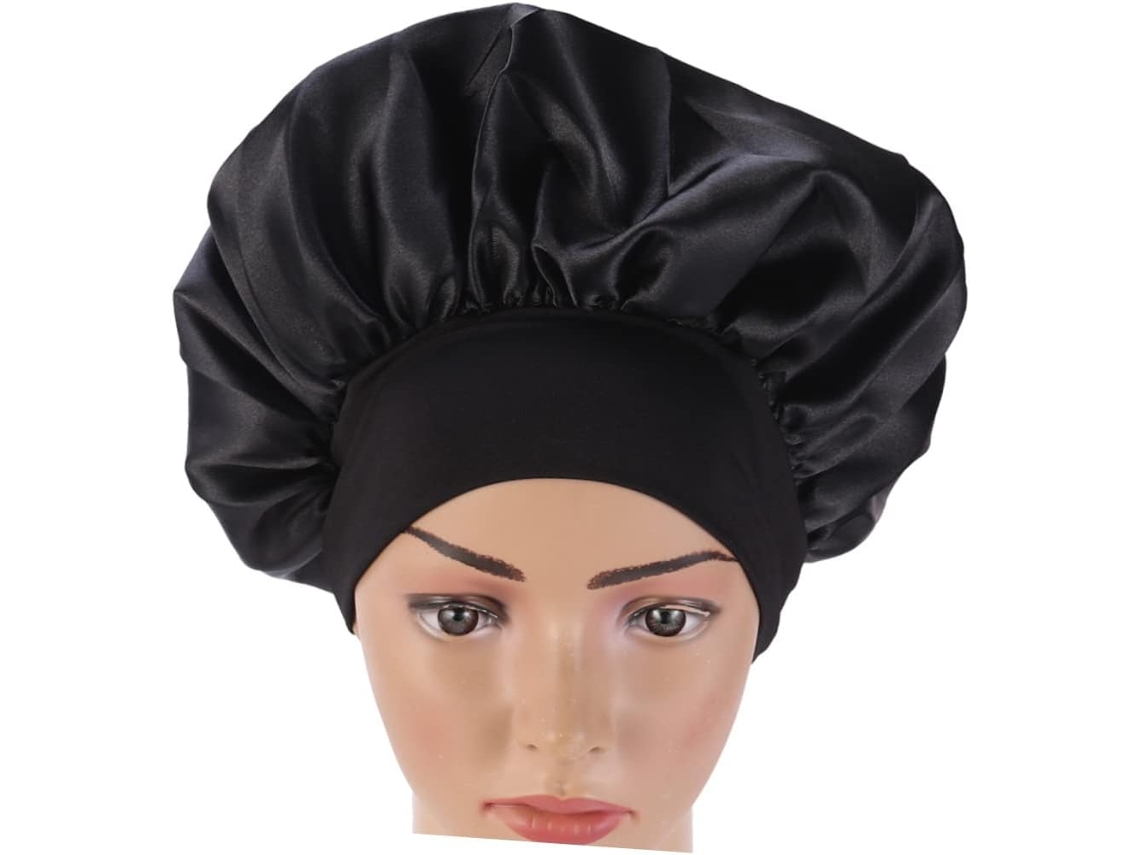Gorro De Dormir Ajustable De Satén Negro De 4 Piezas