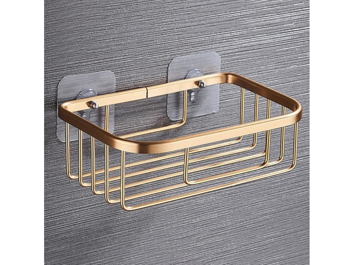 2026-repisa Esquina Baño Aluminio Inoxidable Almacenamiento Champú Jabón Cosméticos Dorado 18.7x12.7x6.7cm
