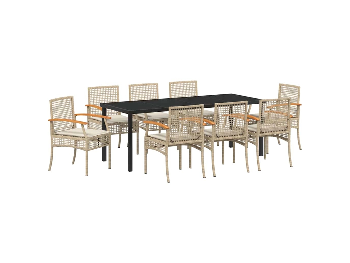 Maison Exclusive - Conjunto De Comedor De Jardín 9 Pcs Beige Y Negro Ratán