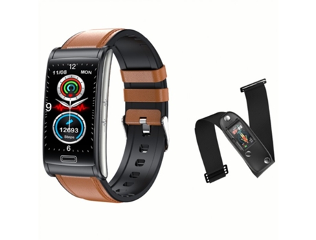 Pulsera Deportiva E600 Ecg Blood Rate Podómetro Cinturón de cuero marrón impermeable