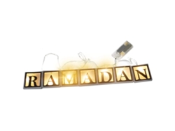 Decoración con luces LED para Ramadán 2026 con letras de madera huecas para el hogar. Eid Mubarak.
