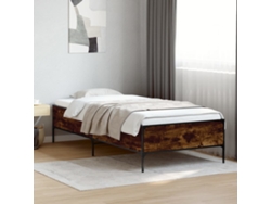 Estructura Cama Madera Ingeniería Metal Roble Ahumado 90x200 Cm