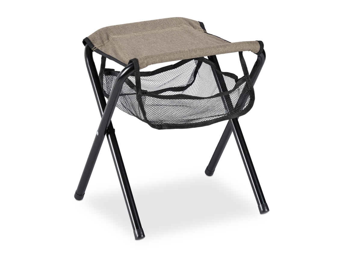 Banco Dobrável Relaxdays, Com Bolsa, Suporta Até 120 Kg, Leve, Cadeira De Campismo Hbt: 39 X 29 X 35 Cm, Bege