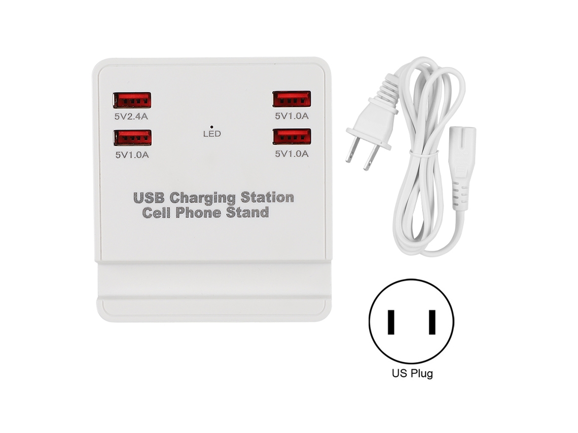 Estación De Carga Usb (salida De 4 Puertos Con Soporte Para Teléfono, Enchufe Estadounidense 100-240v)