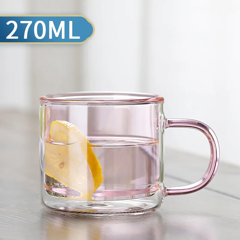 Taza De Vidrio De Doble Pared Con Aislamiento Térmico (rosa, 270 Ml), Taza De Espresso Transparente