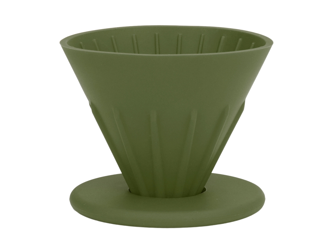 Cafetera de silicona reutilizable con filtro cónico para viajes, acampadas y el hogar. Verde.