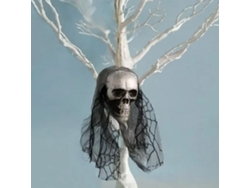 Decoración de calavera de Halloween, adorno colgante de espuma con cabeza de hueso y atuendo de novia, accesorio espeluznante negro Viewleaf