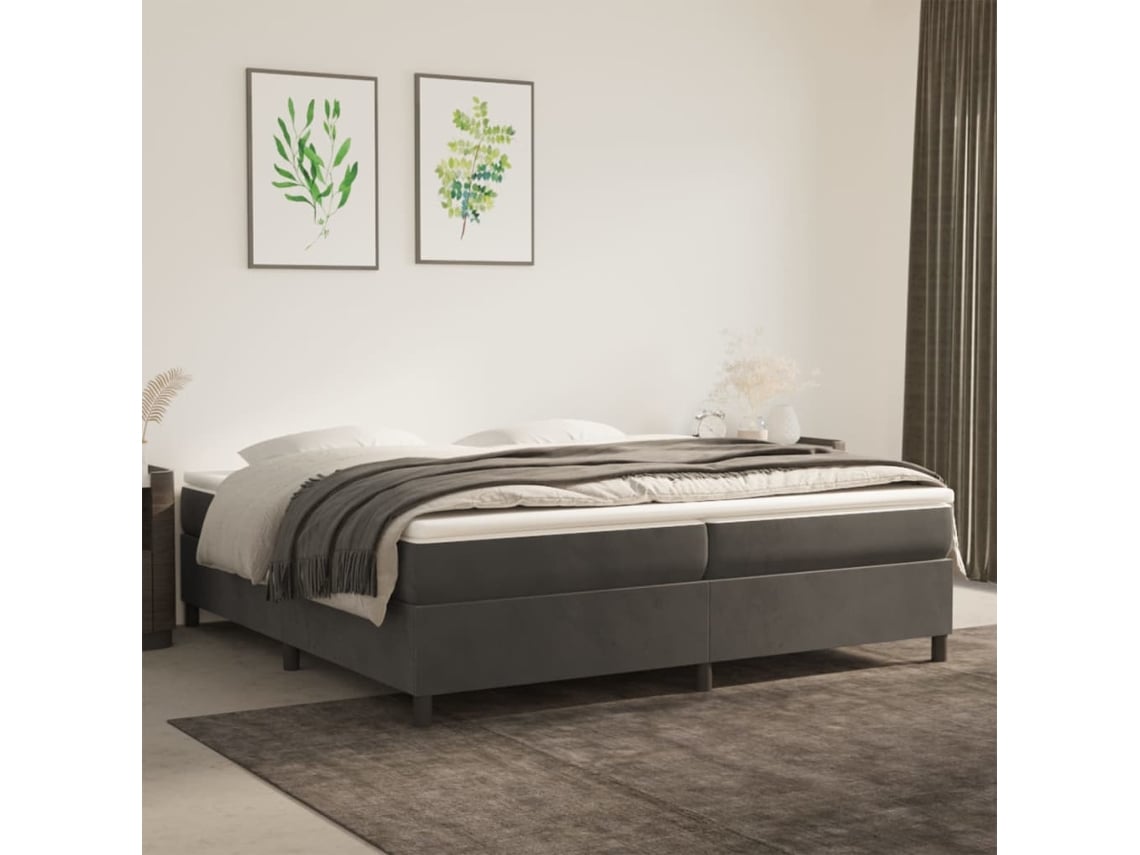 Estructura Cama Sin Colchón Terciopelo Gris Oscuro 200x200 Cm
