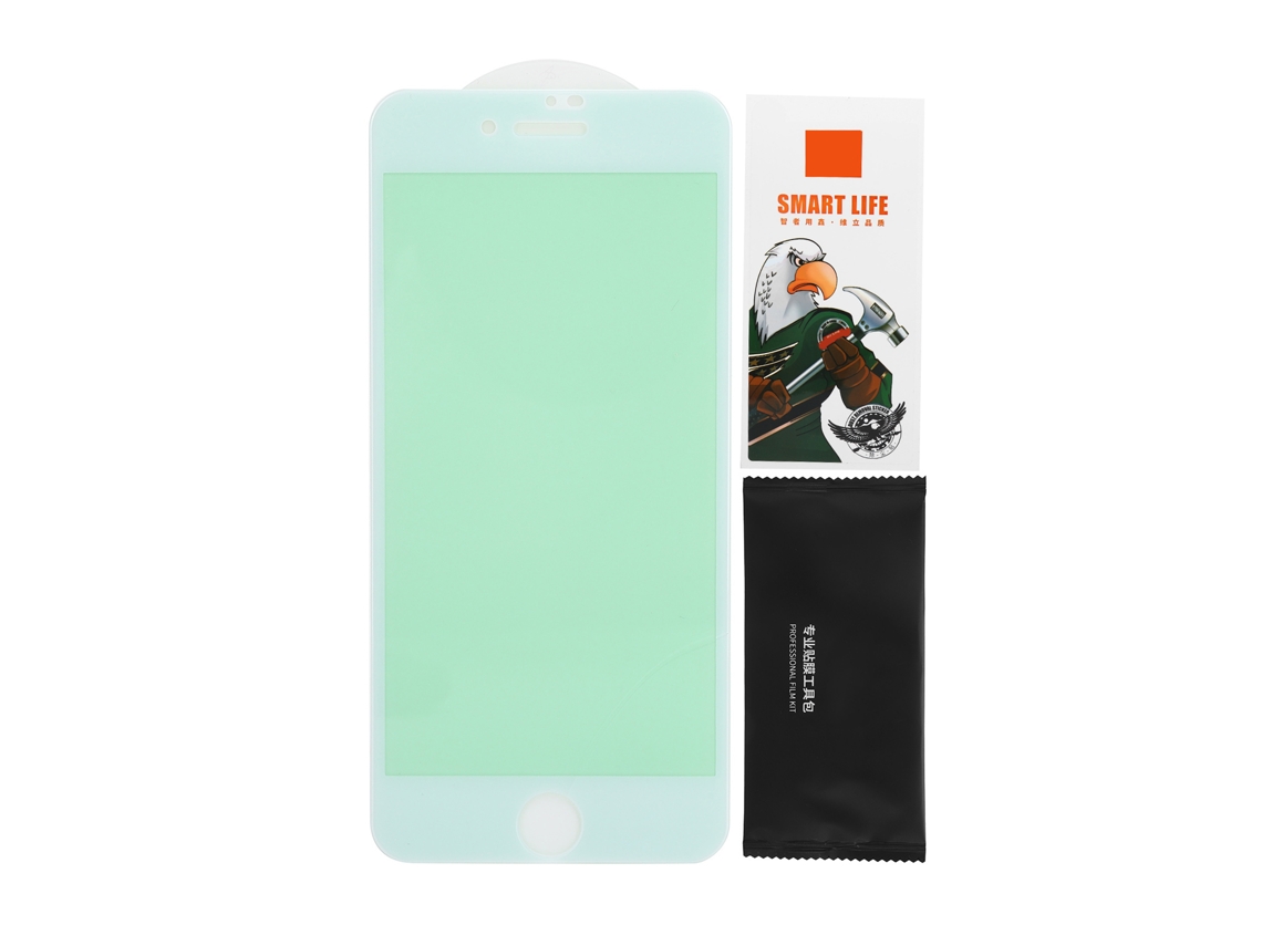 Protector De Pantalla De Vidrio Templado Para Iphone 7 Con Protección Ocular Contra La Luz Verde Y Borde Blanco.