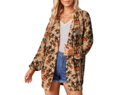 Rebe-chaqueta Cardigan Para Mulher Com Manga Longa Estampado De Natal Lapela Simples Casual Moda Khaki Tamanho M