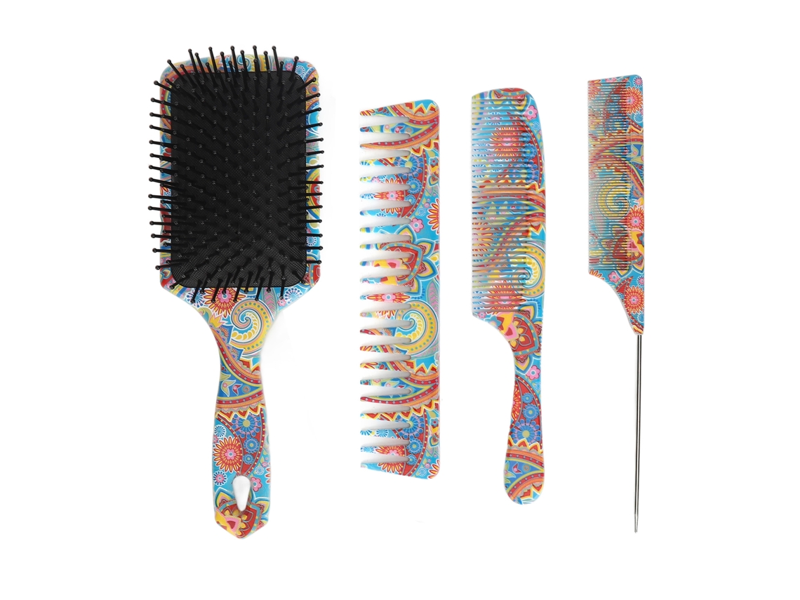 Set De Cepillos Para El Cabello Con Mango Antideslizante Y Peine De Cola Masajeador Promueve La Circulación Sangüínea