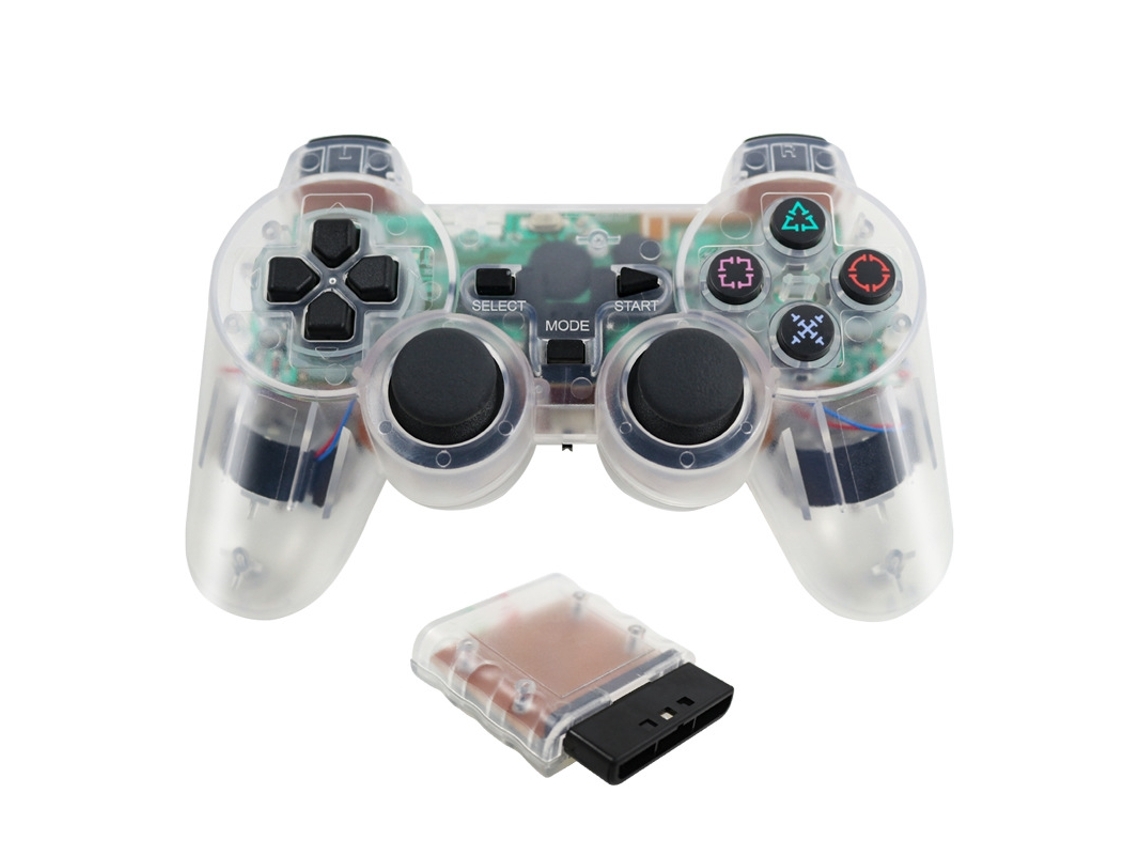 Controle De Jogo Sem Fio Ps2 Com Vibração Dupla Branco Halinuia