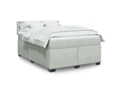 Cama Box Spring Con Colchón Terciopelo Gris Claro 160x200 Cm