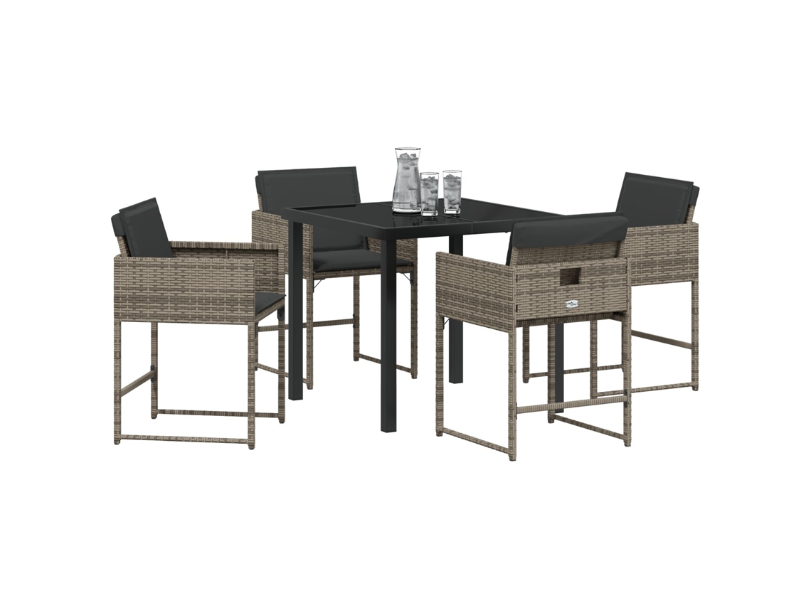 Juego de comedor de jardín de 5 piezas con cojines de ratán gris y poliéster Lovely Home