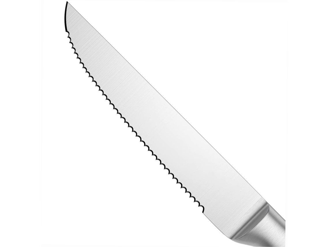 Juego De 6 Cuchillos Para Carne Alemanes De Acero Inoxidable, Hoja Dentada, Color Plata, Duraderos.