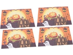 Juego De 4 Manteles Individuales De Halloween En Pvc Decorativo Y Resistente Al Desgaste.
